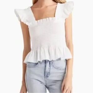 Hill House White Smocked Ruffled Tank Top